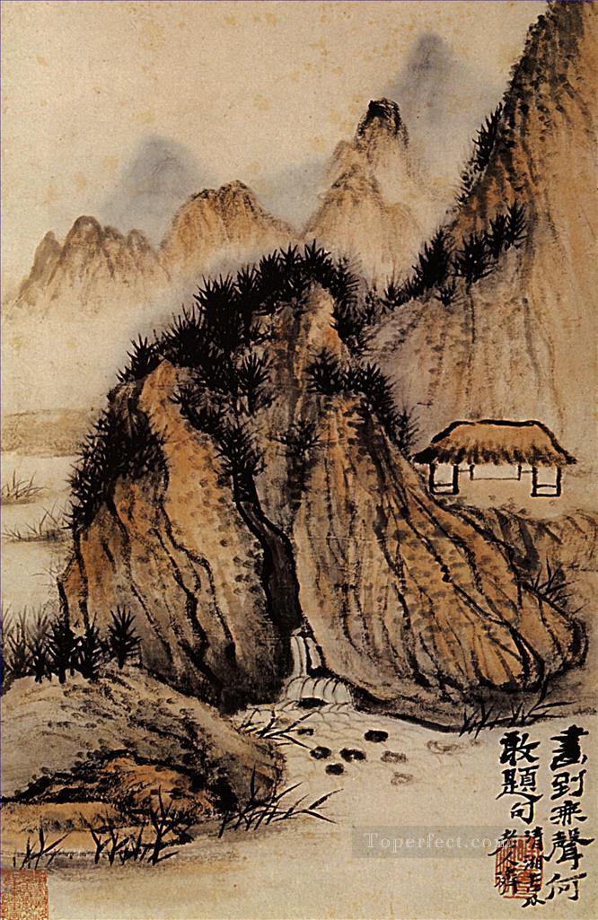 Shitao the source in the hollow of the rock 1707 old Chinese Oil Paintings
